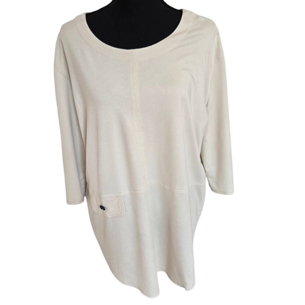 By JJ Womens Beige Quarter Sleeve Pullover Tunic Top Size Medium